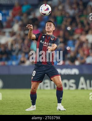 Valencia, Espagne. 03 octobre 2023. Pablo Martinez de Levante UD lors du match de Liga Hypermotion entre Levante UD et Villarreal CF 'B' a joué au Stade Ciutat de Valencia le 03 octobre 2023, à Valence, Espagne. (Photo de Jose Torres /PRESSINPHOTO) crédit : PRESSINPHOTO SPORTS AGENCY/Alamy Live News Banque D'Images