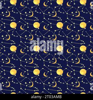 motif avec les signes de la lune du zodiaque peints à l'aquarelle Banque D'Images