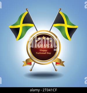 Petit drapeau national de la Jamaïque sur cercle avec fond bleu garadasi Illustration de Vecteur