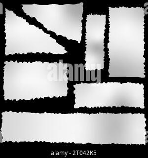 Morceaux de papier. Papiers déchirés, morceaux de pages déchirés et morceau de papier pour notes de scrapbook. Page de texture, feuille de notes texturée ou déchiquetage de bloc-notes. Banque D'Images