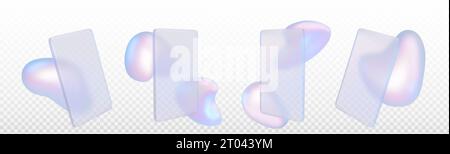 morphisme de verre holographique 3d forme abstraite de bulle liquide. Futuriste chrome couleur iriste forme dynamique de couleur irisée avec surface de carte et effet de flou sur la surface isolée sur fond transparent Illustration de Vecteur
