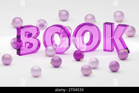 Livre de signe violet vif avec ornements concept minimal rendu 3D Illustration sur fond blanc Banque D'Images