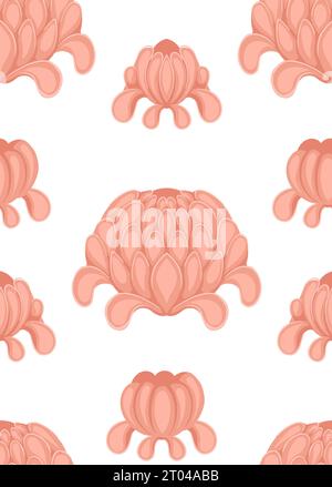 Modèle sans couture vectoriel avec pivoines simples dans une rangée. Motif surface floral. Texture avec des fleurs roses stylisées sur fond blanc pour tissus Illustration de Vecteur