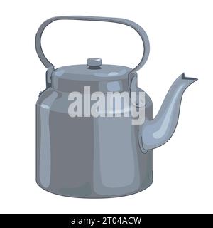 bouilloire en aluminium pour faire bouillir l'eau sur la cuisinière. Vector, style plat. Théière en acier inoxydable sur fond blanc. Style dessin animé. Ustensiles de cuisine Illustration de Vecteur