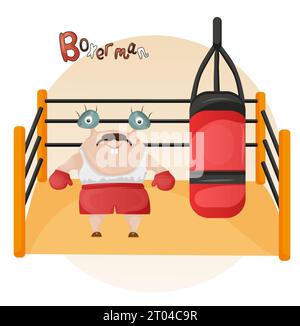 Illustration mignonne de monstre sportif, clip art de boxer graphique, activités éléments clipart Banque D'Images