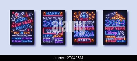 Néon nouvelle année moderne 2024, grand design pour tous les usages. Illustration vectorielle Illustration de Vecteur