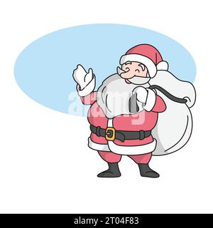 Pleine longueur du Père Noël tenant le vecteur d'illustration de grand sac dessiné à la main isolé sur fond bleu Illustration de Vecteur