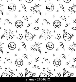 Doodle emoji motif sans couture. Fond de célébration d'anniversaire de croquis dessiné à la main. Design d'expression d'émotion à main levée Illustration de Vecteur