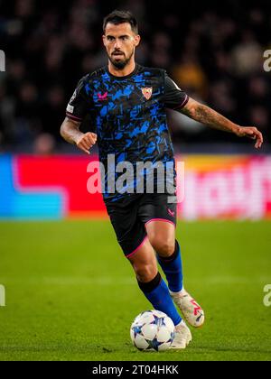 Eindhoven, pays-Bas. 03 octobre 2023. EINDHOVEN, PAYS-BAS - 3 OCTOBRE : Suso du Sevilla FC dribble avec le ballon lors du match du groupe B de l'UEFA Champions League opposant le PSV Eindhoven au Sevilla FC au Phillips Stadion le 3 octobre 2023 à Eindhoven, pays-Bas. (Photo Rene Nijhuis/Orange Pictures) crédit : Orange pics BV/Alamy Live News Banque D'Images