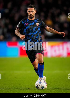 Eindhoven, pays-Bas. 03 octobre 2023. EINDHOVEN, PAYS-BAS - 3 OCTOBRE : Suso du Sevilla FC dribble avec le ballon lors du match du groupe B de l'UEFA Champions League opposant le PSV Eindhoven au Sevilla FC au Phillips Stadion le 3 octobre 2023 à Eindhoven, pays-Bas. (Photo Rene Nijhuis/Orange Pictures) crédit : Orange pics BV/Alamy Live News Banque D'Images