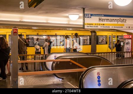 U-Bahn Station Hermannplatz, U7, Bahnsteig, BVG, oeffentlicher Nahverkehr, Berlin Banque D'Images