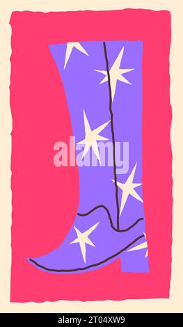 Botte de cow-boy haute avec illustration vectorielle d'étoiles Illustration de Vecteur