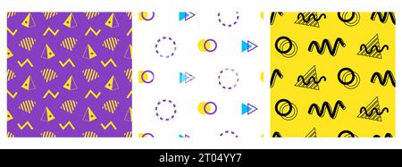 Ensemble de motifs sans couture Geometric Memphis des années 90 Illustration de Vecteur