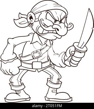 Coloriage de pirate de dessin animé en colère pour les enfants Banque D'Images