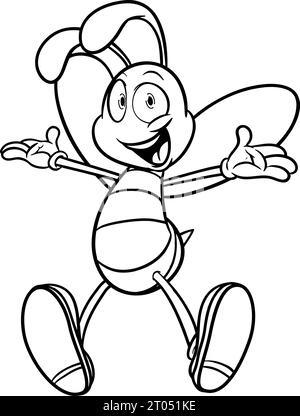 Mignon abeille de dessin animé Happy moment pages à colorier Banque D'Images