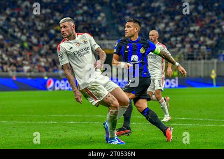 Milan, Italie. 03 octobre 2023. Lautaro Martinez (10) de l'Inter vu lors du match de l'UEFA Champions League entre l'Inter et Benfica à Giuseppe Meazza à Milan. (Crédit photo : Gonzales photo/Alamy Live News Banque D'Images