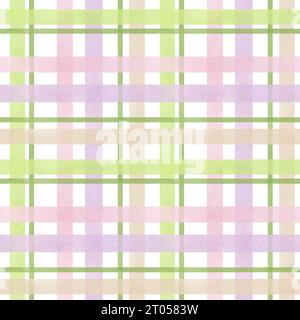 Modèle sans couture avec des rayures aquarelle arc-en-ciel en forme de cage de couleurs rose, violet et vert, dessiné à la main sur un fond blanc.convient Banque D'Images