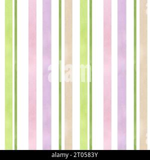 Modèle sans couture avec des bandes aquarelle arc-en-ciel de rose, violet et vert, peint à la main sur un fond blanc. Illustration à l'aquarelle. Convient à Banque D'Images