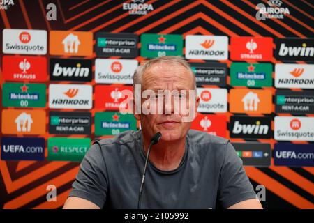 Freiburg, Deutschland. 04 octobre 2023. Entraîneur Christian Streich (SC Freiburg) BEI der Pressekonferenz, PK vor Fussball-Europa-League - 2. Spieltag, SC Freiburg - West Ham United crédit : dpa/Alamy Live News Banque D'Images