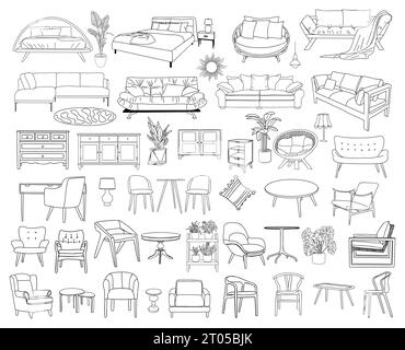 Collection d'icônes élégantes de ligne de meubles modernes. Illustration de Vecteur
