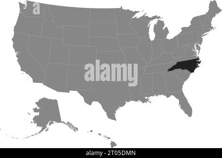 Carte fédérale CMJN noire de LA CAROLINE DU NORD à l'intérieur de la carte politique blanche et grise détaillée des États-Unis d'Amérique sur fond transparent Illustration de Vecteur