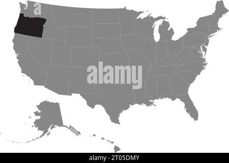 Carte fédérale CMJN noire de L'OREGON à l'intérieur de la carte politique blanche et grise détaillée des États-Unis d'Amérique sur fond transparent Illustration de Vecteur