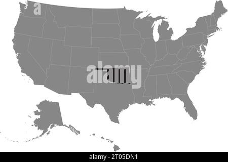 Carte fédérale CMJN noire de L'OKLAHOMA à l'intérieur détaillé carte politique blanche grise des États-Unis d'Amérique sur fond transparent Illustration de Vecteur