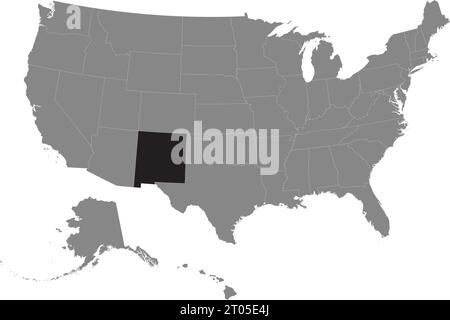 Carte fédérale CMJN noire du NOUVEAU MEXIQUE à l'intérieur de la carte politique blanche et grise détaillée des États-Unis d'Amérique sur fond transparent Illustration de Vecteur