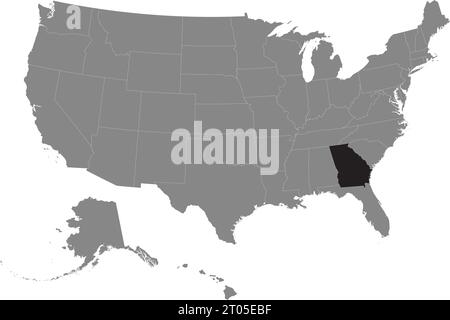 Carte fédérale CMJN noir de LA GÉORGIE à l'intérieur détaillé carte politique blanche grise des États-Unis d'Amérique sur fond transparent Illustration de Vecteur