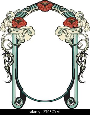 Cadre de style art nouveau coquelicot rouge, lignes noires Illustration de Vecteur