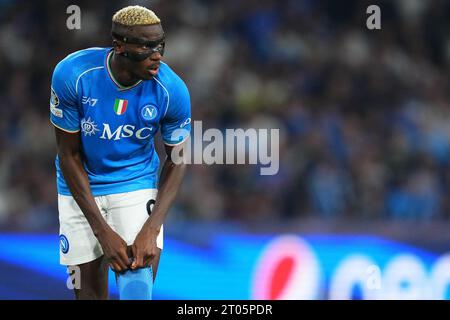 Victor Osimhen du SSC Napoli lors du match de l'UEFA Champions League, groupe C, entre le SCC Napolli et le Real Madrid, a joué au stade Diego Armando Maranoa le 3 octobre 2023 à Naples, en Italie. (Photo Bagu Blanco / PRESSINPHOTO) Banque D'Images