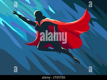 Femme Super Hero volant dans le ciel de minuit. Illustration vectorielle Illustration de Vecteur