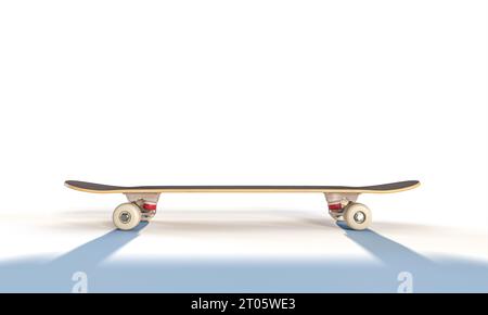 skateboard classique sur fond blanc vue latérale. rendu 3d. Banque D'Images