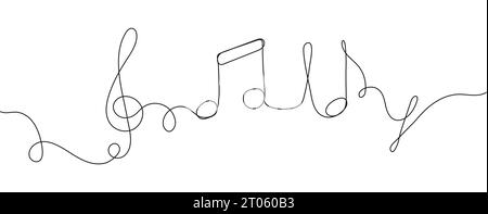 Une ligne d'aigus, clé et partition dans un style continu, notes de musique Illustration de Vecteur