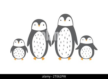 Illustration vectorielle de mignon famille de pingouin isolé sur blanc. Illustration de Vecteur