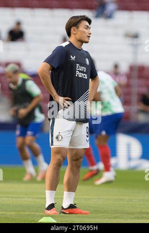 MADRID, ESPAGNE - 4 octobre : Ayase Ueda de Feyenoord lors du match de l'UEFA CHAMPIONS LEAGUE 2023/24 entre l'Atletico de Madrid et Feyenord au stade Civitas Metropolitano. Crédit : Guille Martinez/AFLO/Alamy Live News Banque D'Images