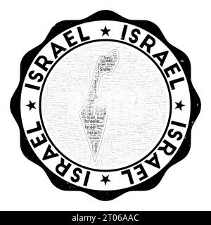 Logo Israël. Badge pays attrayant avec nuage de mots en forme d'Israël. Emblème rond avec le nom du pays. Illustration vectorielle élégante. Illustration de Vecteur