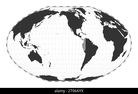 Carte du monde vectoriel. McBryde-Thomas projection pseudokylindrique de surface égale dans le quartique polaire plate. Carte géographique du monde Uni avec latitude et longitude Illustration de Vecteur