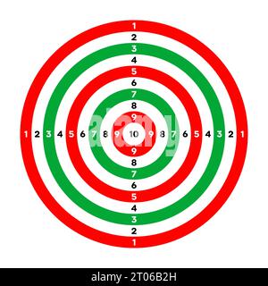 Cible en papier du champ de tir avec divisions, marques et numéros. Tir à l'arc, entraînement au tir à l'arme à feu, compétition sportive et chasse. Bullseye Illustration de Vecteur