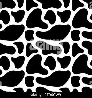 Imprimé vache, motif sans couture girafe. Illustration de dessin animé dessiné à la main de vecteur. Taches de vache dans le style doodle. Conception plate. Imprimé Safari est en noir et blanc Illustration de Vecteur