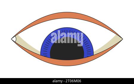 Oeil psychédélique regardant vers le bas objet de dessin animé linéaire 2D. Illustration de Vecteur