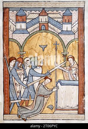 THOMAS BECKET (1119/1120-1170) Archevêque anglais. La première image connue de son meurtre dans la cathédrale de Canterbury Banque D'Images
