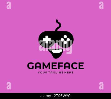 Contrôleur de jeu vidéo ou joystick en forme de visage de personne, conception graphique. Joueur, manette de jeu sur console, gameplay, jeu et jeux, conception vectorielle Illustration de Vecteur