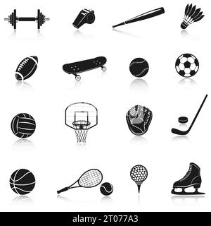 Équipement de sport icônes décoratives ensemble avec haltère sifflet balle de baseball illustration vectorielle isolée Illustration de Vecteur