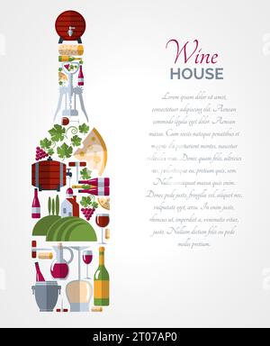 Maison de vin publicité icônes composition affiche en forme de bouteille avec seau à glace et fromage abstrait vecteur illustration isolée Illustration de Vecteur