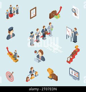 Ensemble isométrique de carrière avec 3d cv succès échelle affaires porte-documents illustration vectorielle isolée Illustration de Vecteur