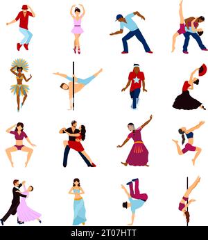 Les personnages dansant le sport et les icônes de danse sociale définissent une illustration vectorielle isolée Illustration de Vecteur
