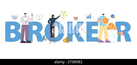 Courtier Trader professionnel d'emploi acheter vente intermédiaire de propriété ou de négociation d'actions Illustration de Vecteur