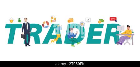 Trader graphique finance économie analyse des données d'investissement d'affaires en ligne marché des actions de trading avec le caractère de l'homme Illustration de Vecteur