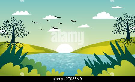 Nature Paysage Illustration vectorielle, fond d'écran, fond d'écran, Art numérique Illustration de Vecteur
